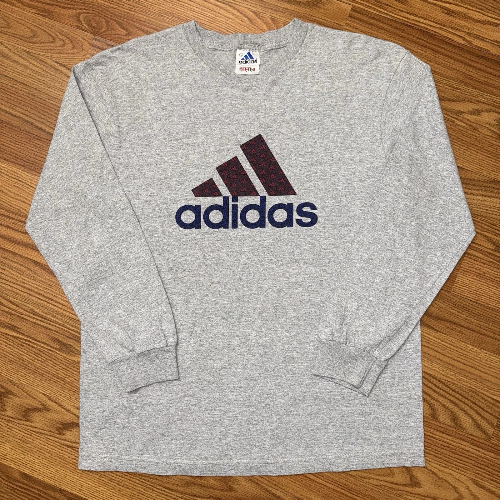 Vintage Adidas Long Sleeve T-shirt Size L Hip Hop Streetwear Sports Soccer 90s