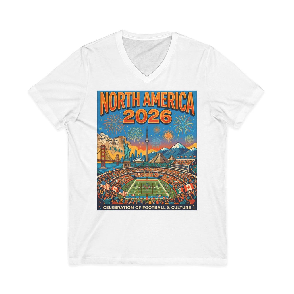 North America 2026 Soccer Poster V-Neck Tee | Stadium Illustration