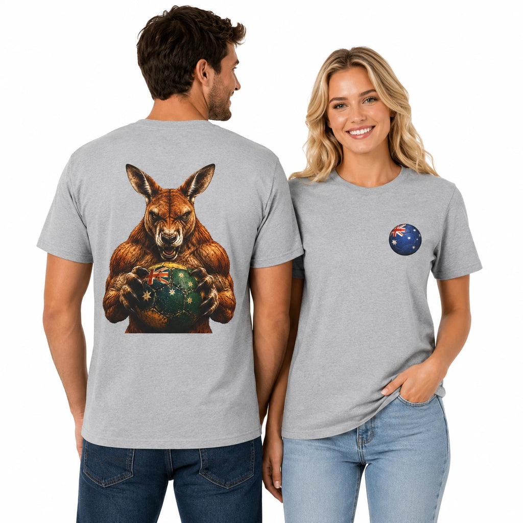 Kangaroo Soccer Ball T-Shirt Australia Flag Football Fan Graphic Tee Back Print