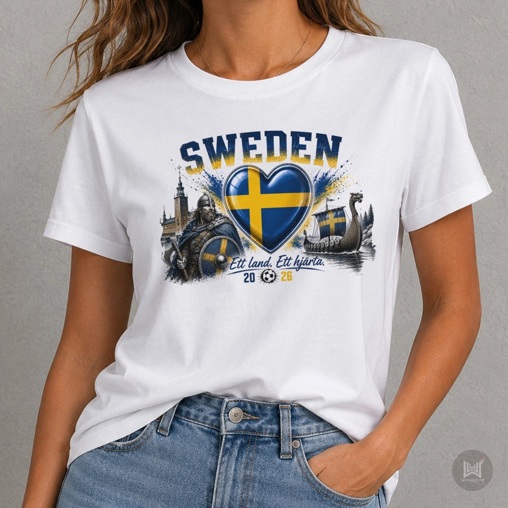 Sweden t shirt 2026 flag football tee gift heart Sverige soccer top all sizes