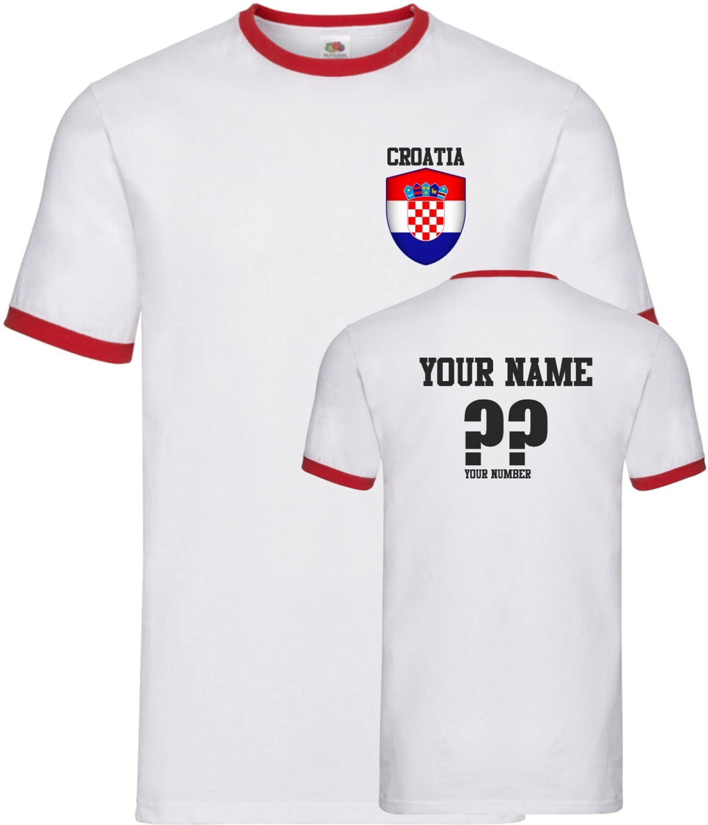 Personalised Croatia Football Ringer TShirt Soccer Fans Sport Costume Flag Badge