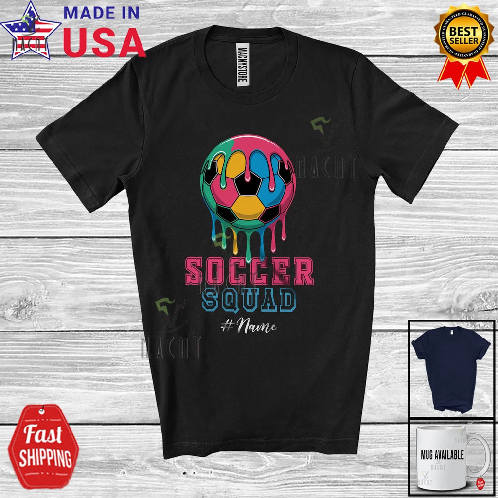 Soccer Squad; Colorful Drip Soccer Ball; Custom Name Boys Girls Player T-Shirt
