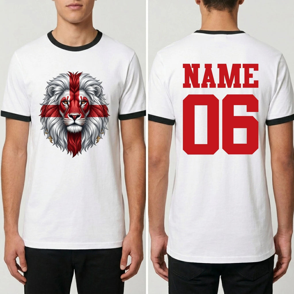 Personalised England 2026 Lion Ringer T-Shirt St George Football Tournament Top
