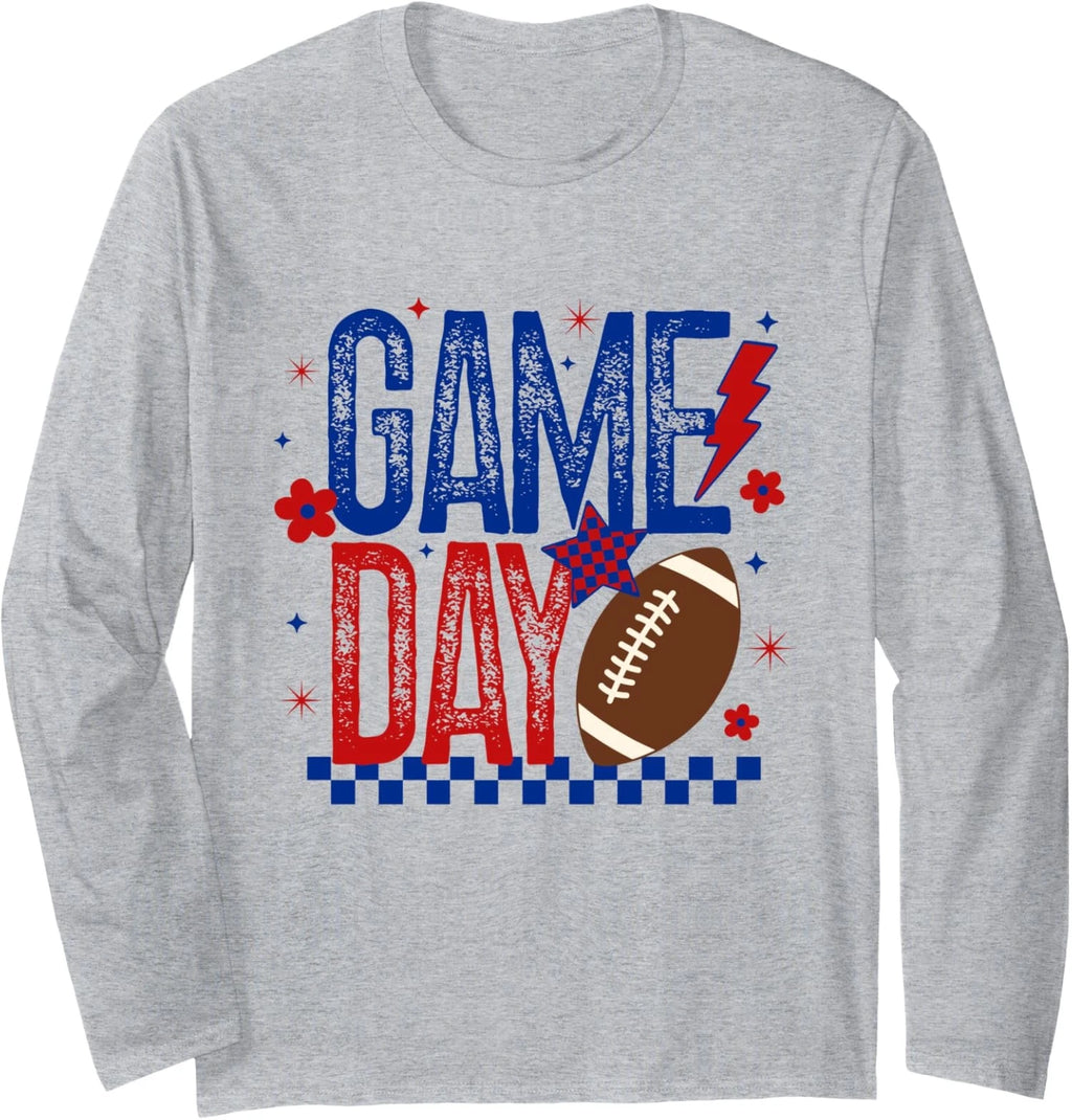 Game Day Football Retro Blue Red Touchdown Gift Long Sleeve Tshirt