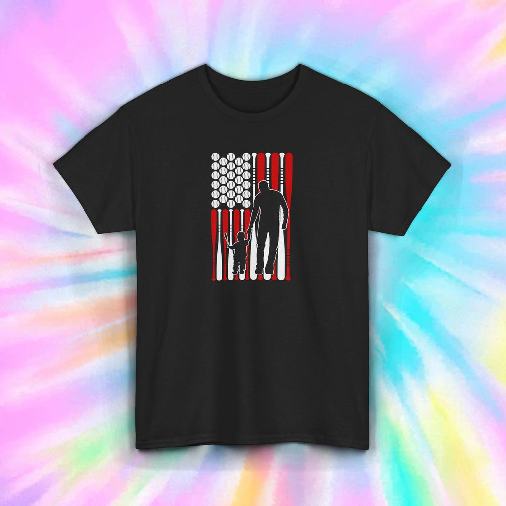 Baseball Dad and Son American Flag Patriotic Sports Gift Shirt S-5XL
