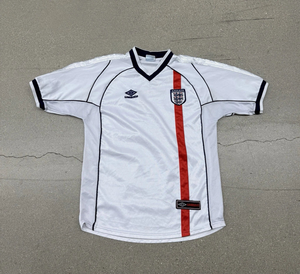 Vintage England Home 2001-2003 Jersey White Double Sided Umbro Retro Soccer Sz L