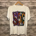 Vintage Soccer Shirt Mens Large White Graphic Tee AOP CYRK Sport 80s 90s