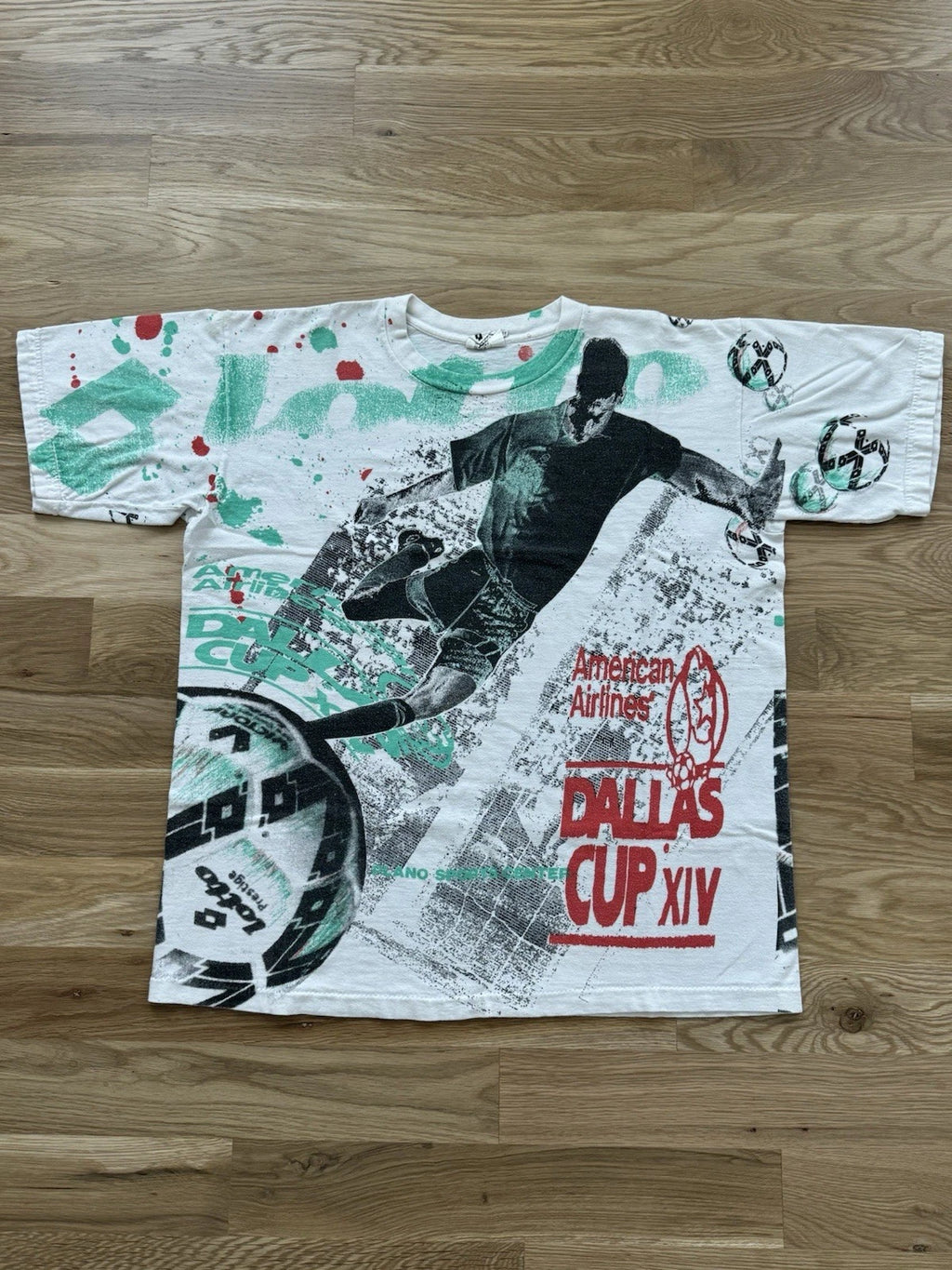 Vintage Soccer All Over Print AOP T Shirt World Cup 90s Dallas Cup Lotto Italia
