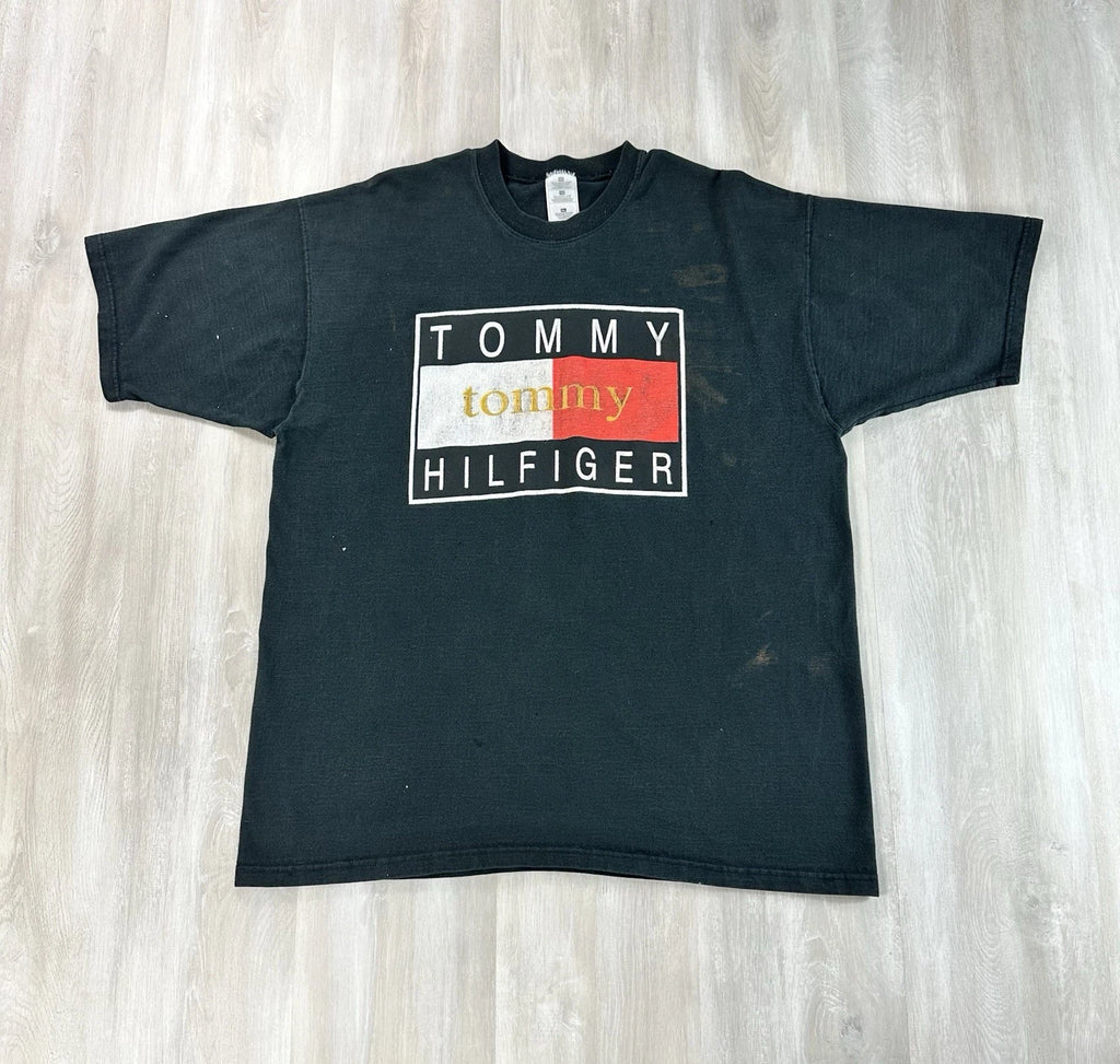 Vintage Tommy Hilfiger Shirt Size XL USA Made Vintage Big Flag Graphic Spell Out