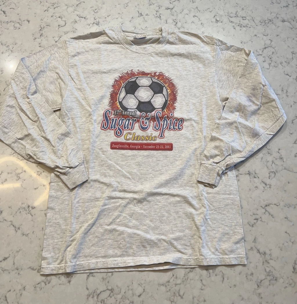 2003 Soccer Tournament Graphic Hanes Long Sleeve Tshirt Size Medium