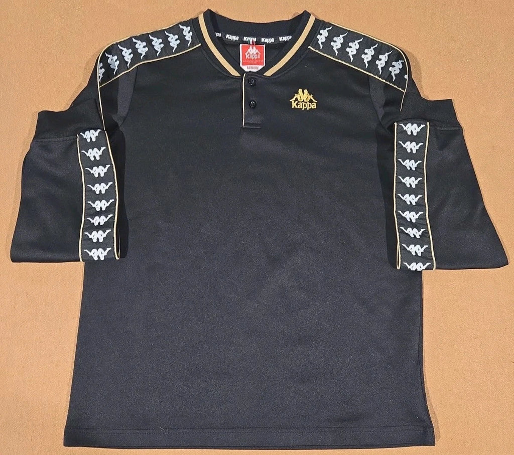 VTG 90s Y2K Kappa Men's M Black Taped Logo Long Sleeve Soccer Football T-Shirt