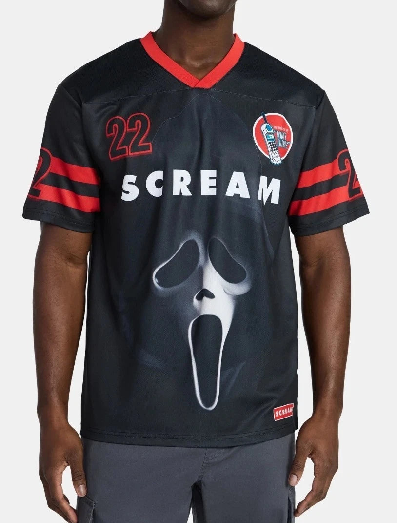 Scream Ghostface Graphic Soccer Jersey Horror Movie Fan Shirt New With Tags M/L