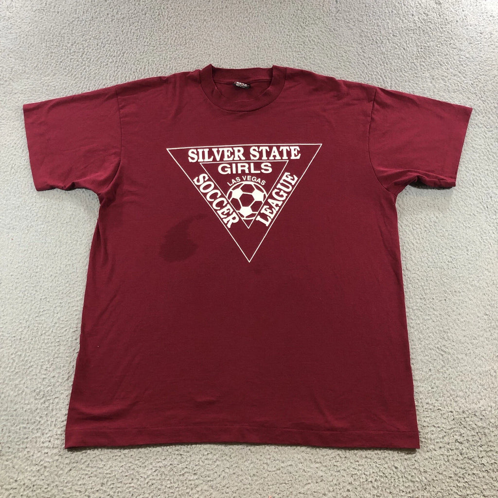 Vintage Fruit Of The Loom T Shirt Adults XL Red Silver State Girls Soccer League