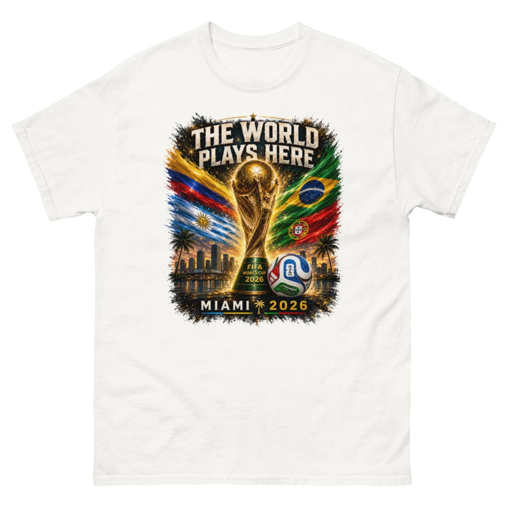 2026 Miami World Cup T Shirt The World Plays Here Soccer Fan Graphic Tee