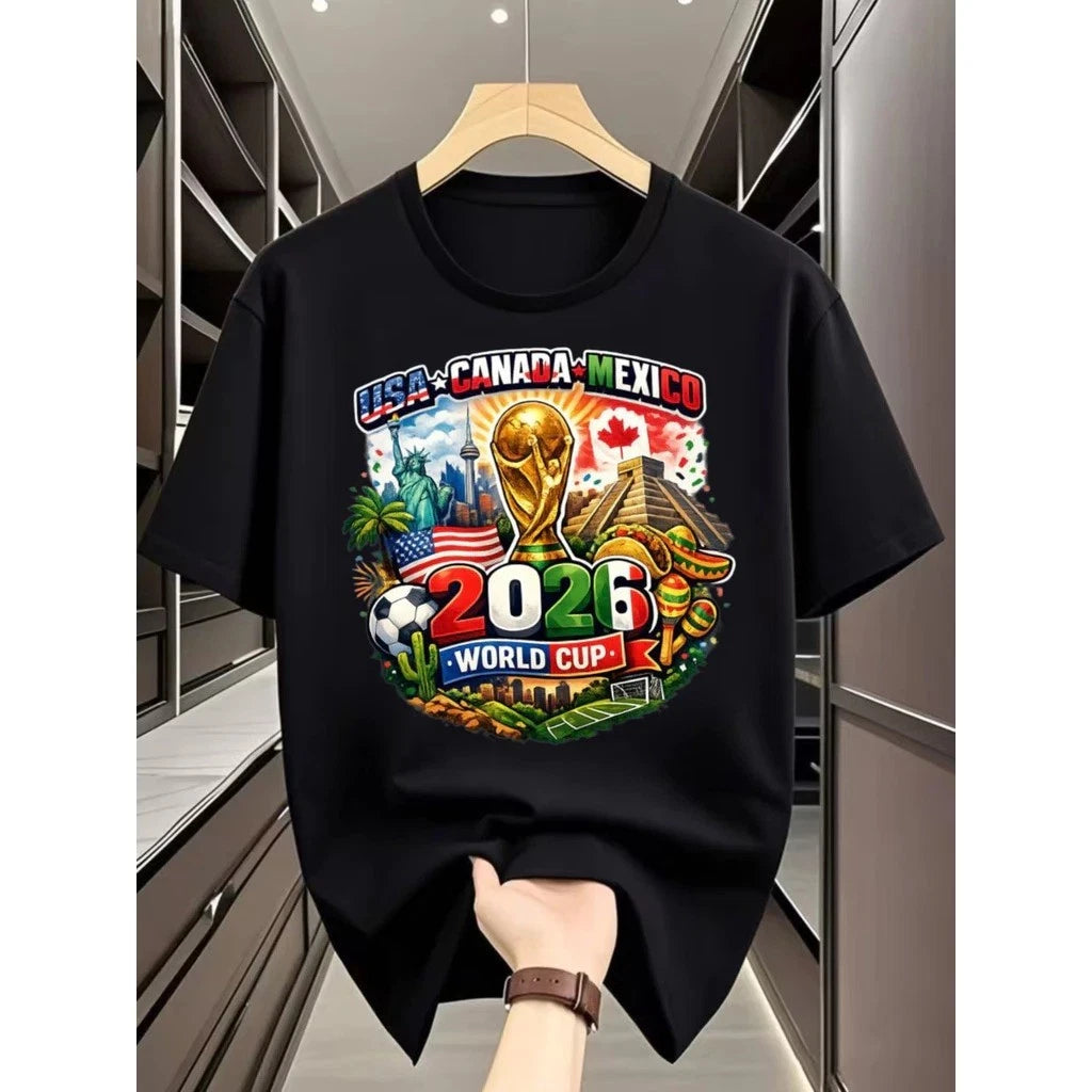 2026 WORLD CUP Soccer Football Cool Graphic Tee Unisex Black T-Shirt
