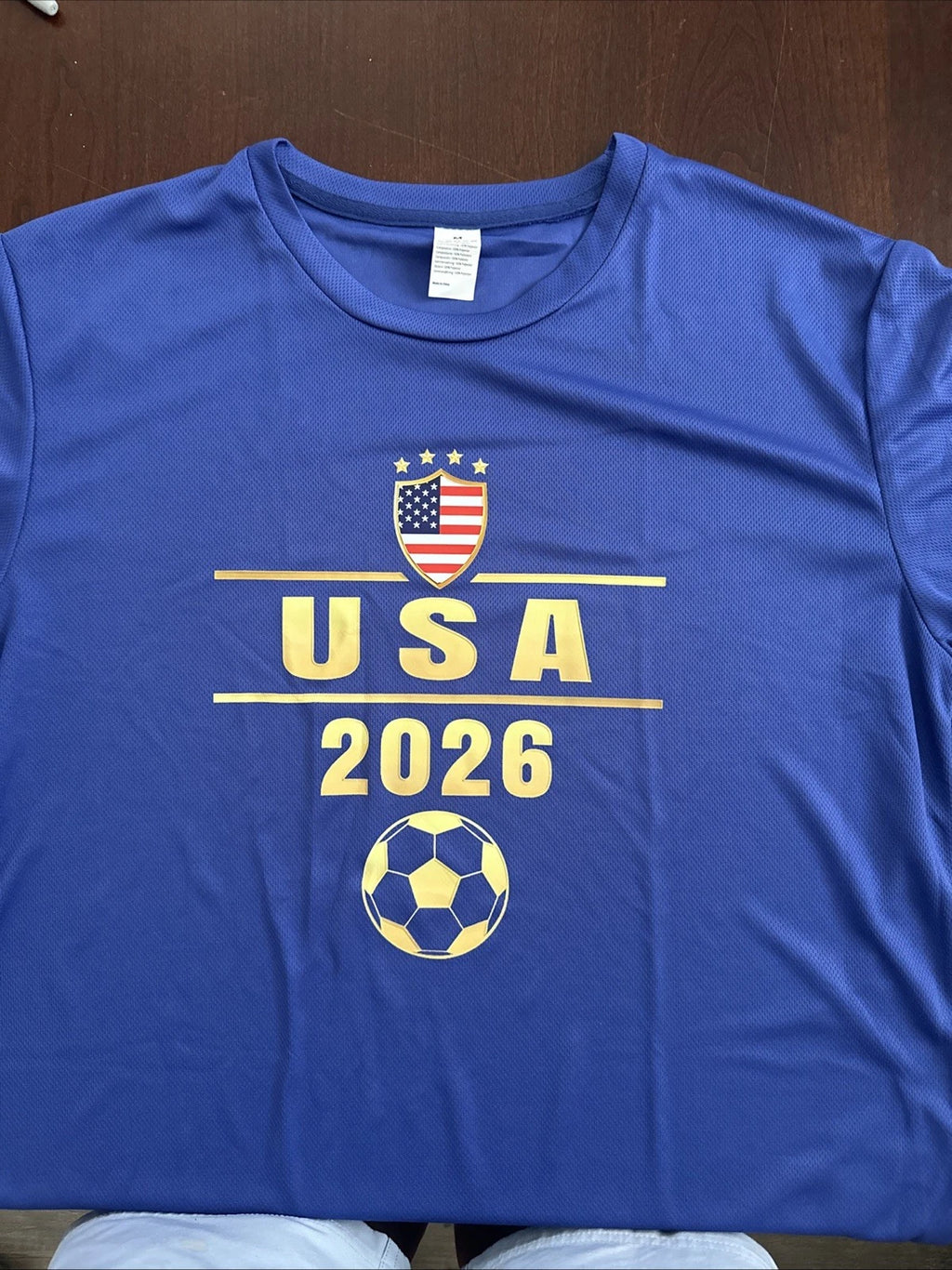 Blue Shirt With “USA 2026” Soccer Print, Medium