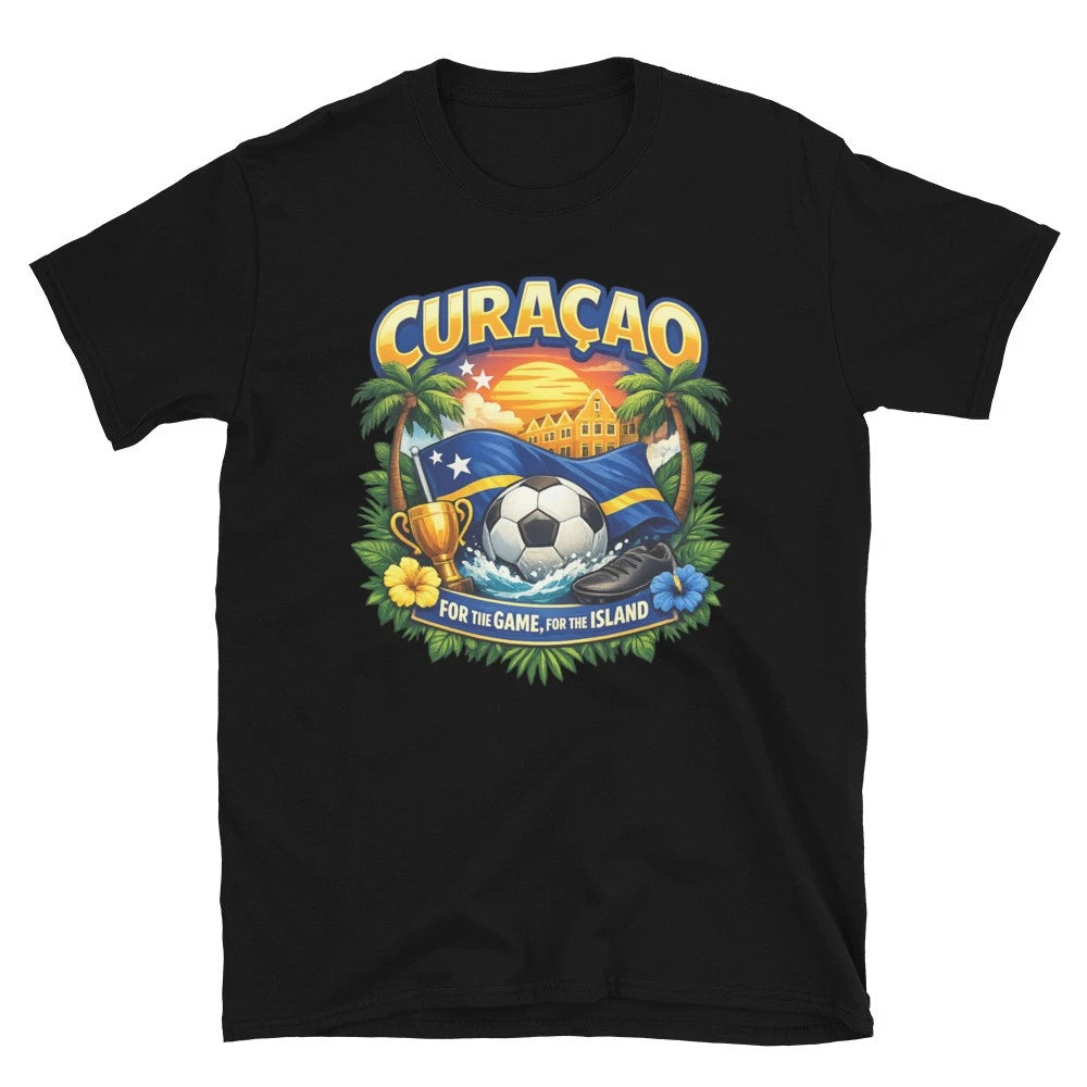 Curaçao Island World Cup Football Fan T-Shirt Blue, Yellow & Red Unisex