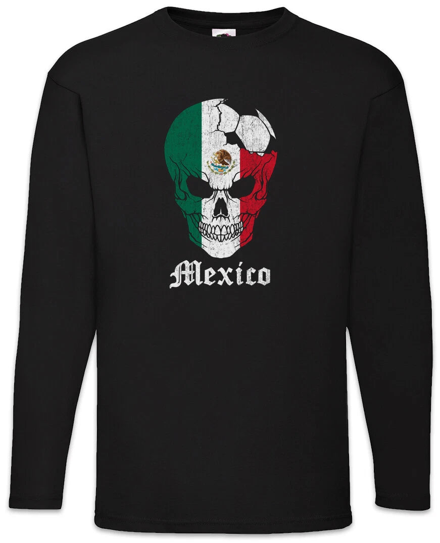 Mexico Football Skull I Men's Long Sleeve T-Shirt Mexican Soccer Flag World