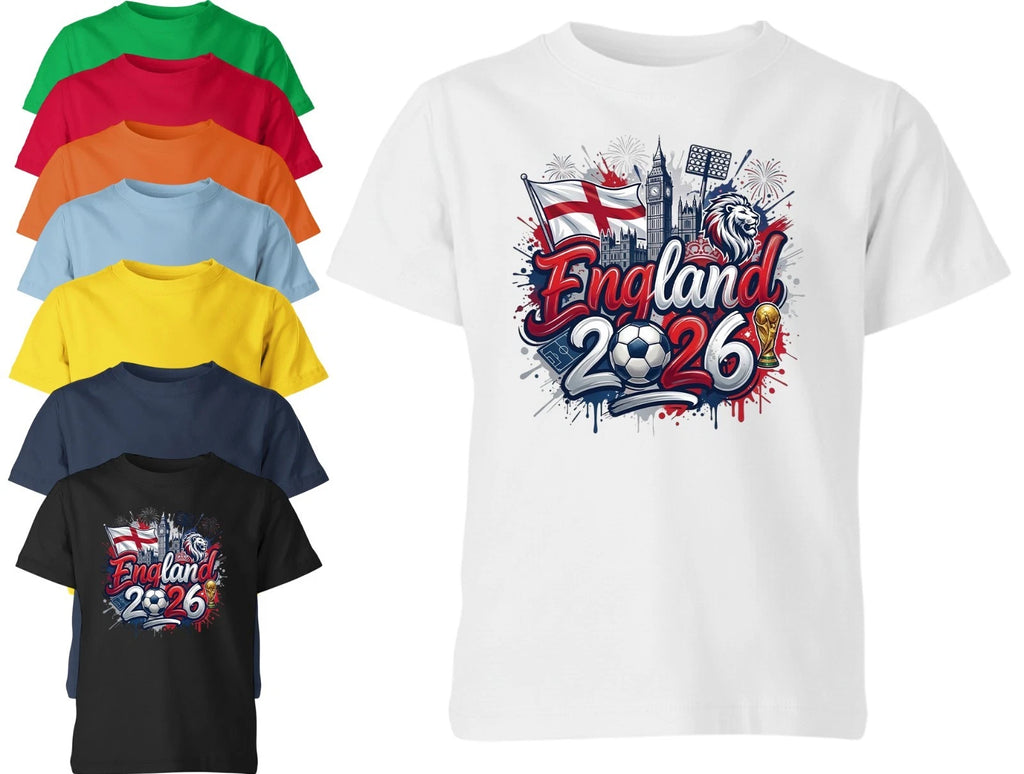 England World Cup 2026 T-Shirt Kids Unisex Football Soccer Game Tee Boys Girls