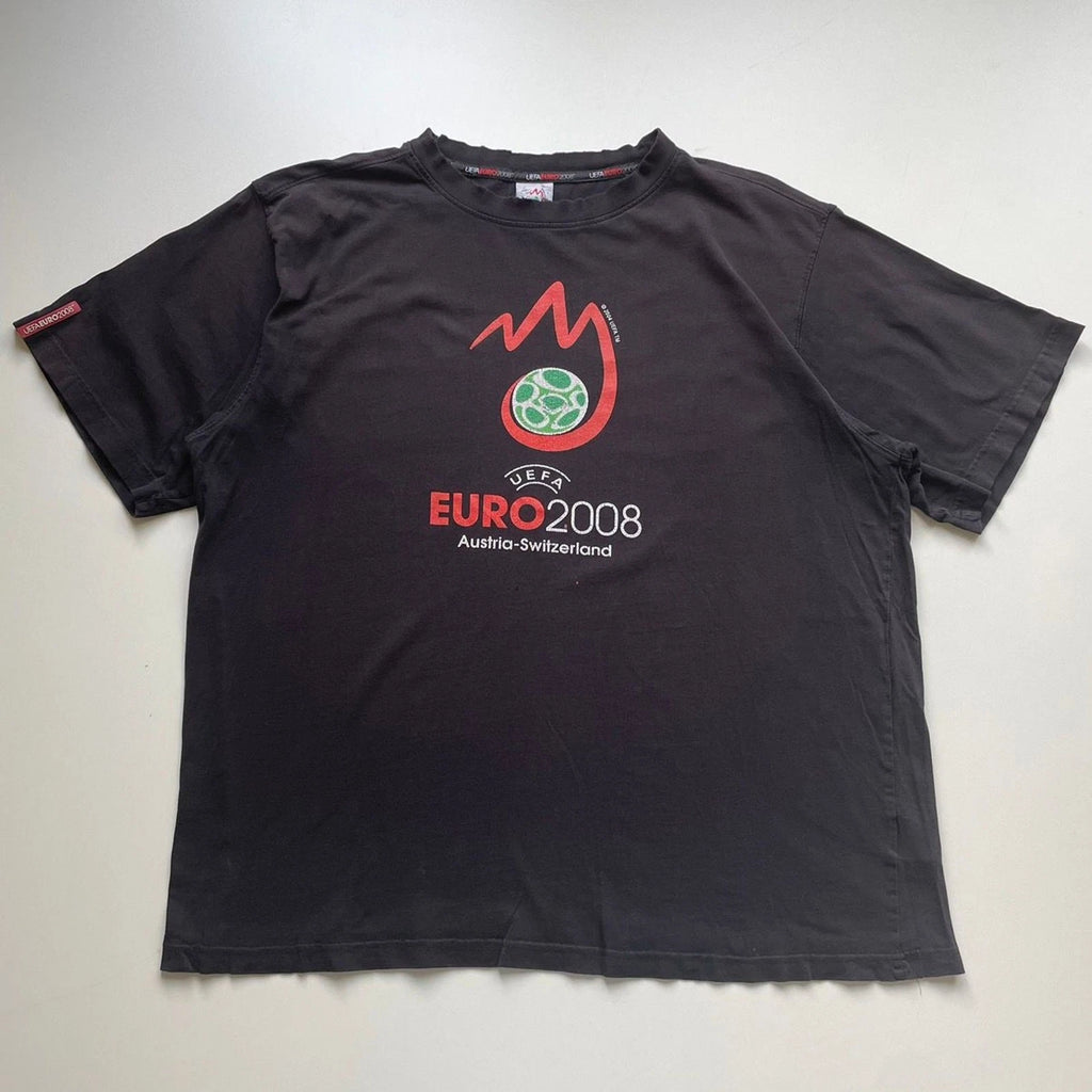 Vintage 2008 Austria-Switzerland Euro Cup T Shirt Mens XL Y2K Faded Black Soccer