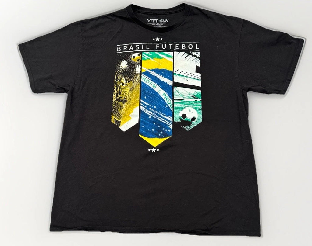 Fifth Sun Brasil Futebol Graphic T-Shirt Men’s XL Black Soccer Brazil Tee