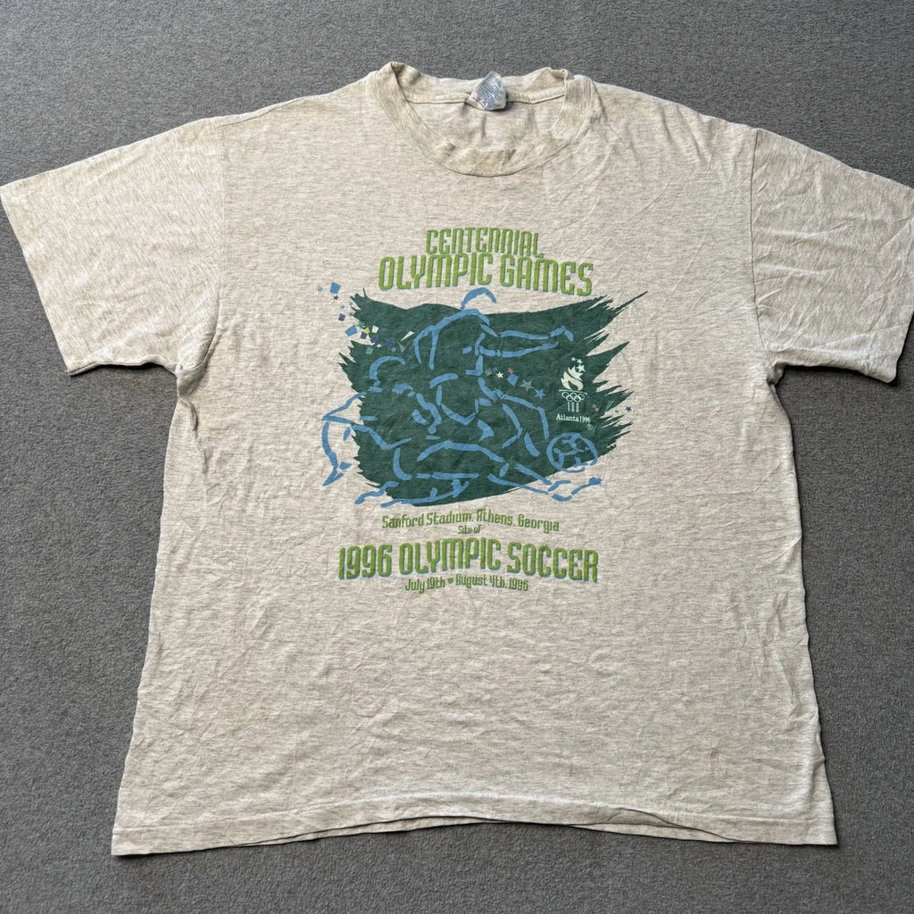 Vintage Hanes T Shirt Mens Medium 1996 Olympic Games Soccer Futbol Made in USA