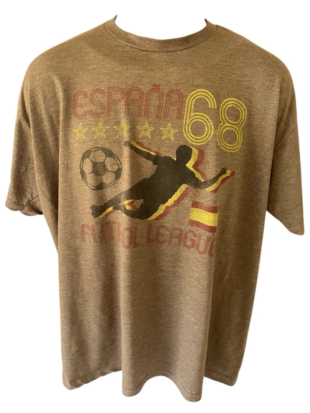 Unitas T-Shirt Men's XL Brown Espana 68 Futbol League Soccer Ball Crew Neck