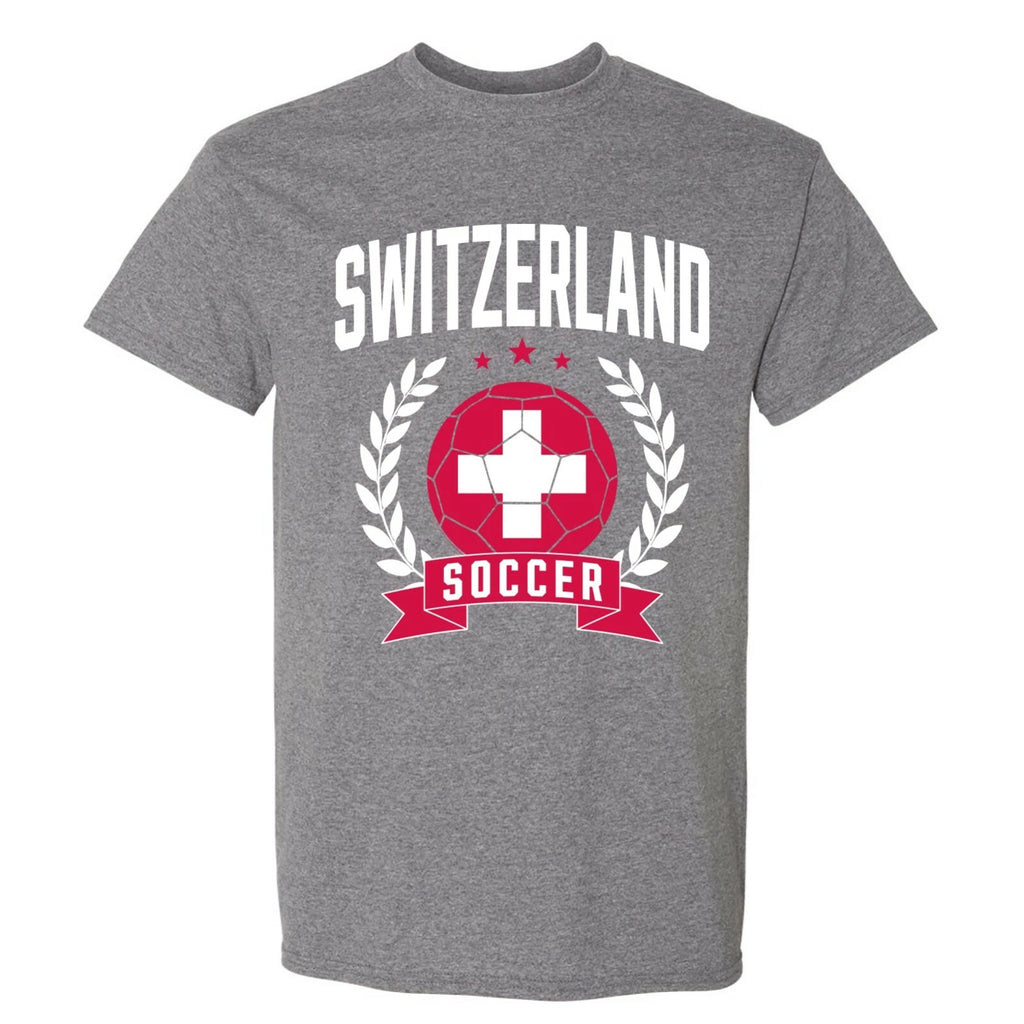 Switzerland Soccer Laurel - World Football Cup T Shirt - Graphite Heather