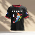 France Soccer Fan Graphic Ringer Tee, Tricolor Flag Sleeves, Color Splash Player