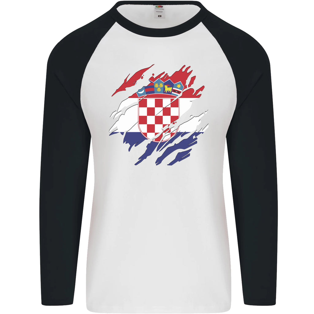 Torn Croatia Flag Croatian Day Football Mens L/S Baseball T-Shirt