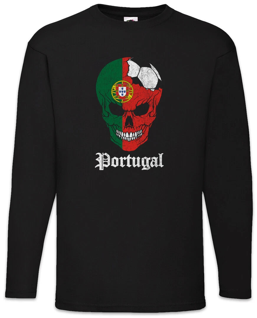 Portugal Football Skull I Men's Long Sleeve T-Shirt Portoguese Soccer Flag