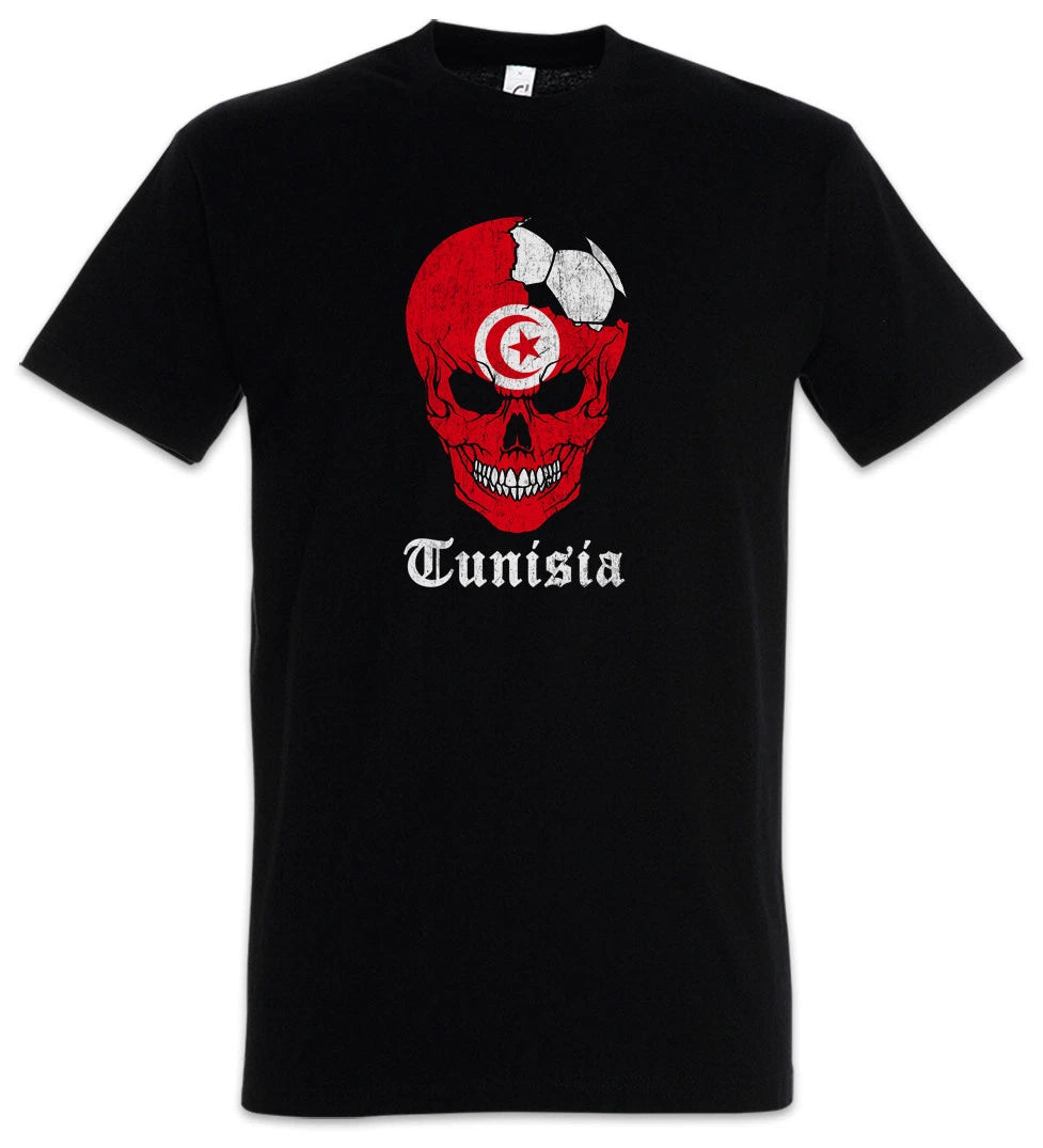 Tunisia Football Skull I T-Shirt tunisian Soccer Flag Banner World Championship