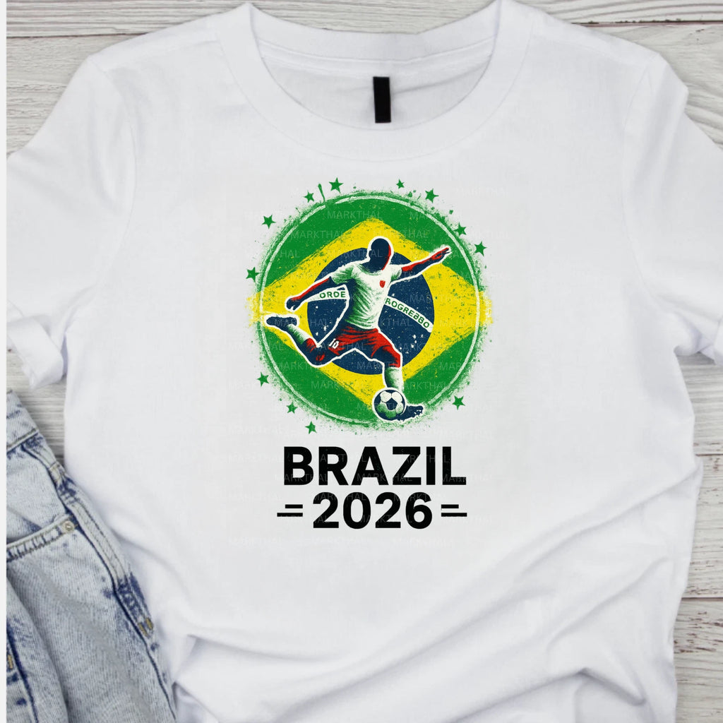 Brazil 2026 World Soccer T-Shirt Futbol Shirt Brazilian Flag Tee Gildan Unisex