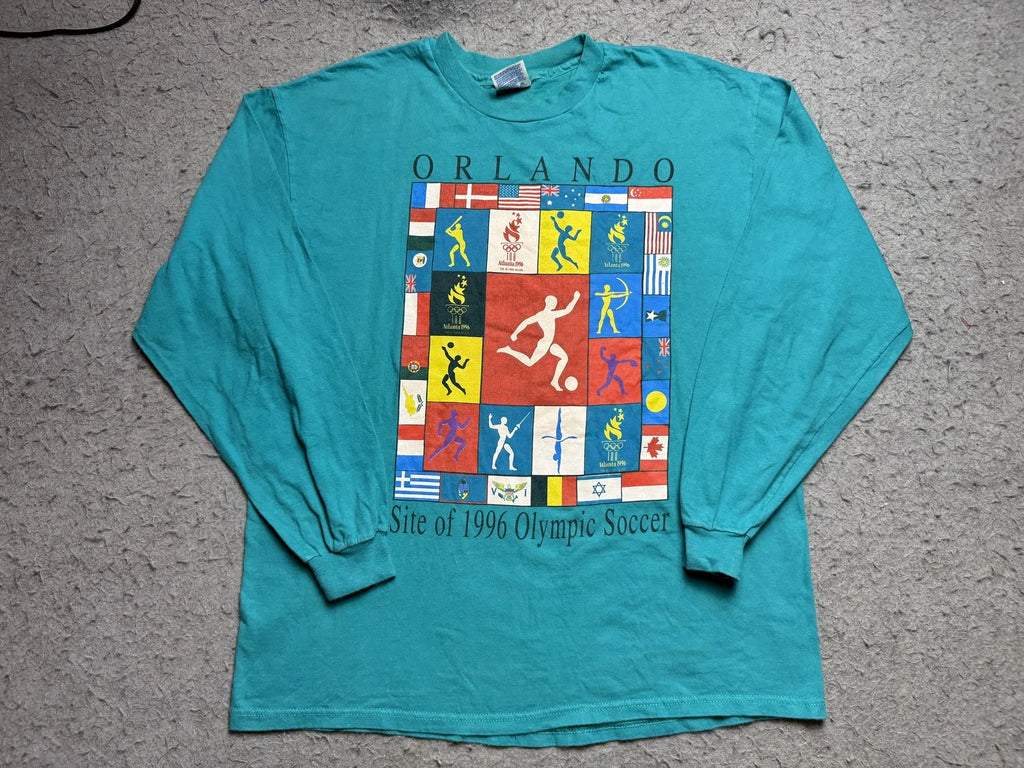 Vintage Hanes Orlando Shirt Mens XL Green Site Of 1996 Olympic Soccer Tee