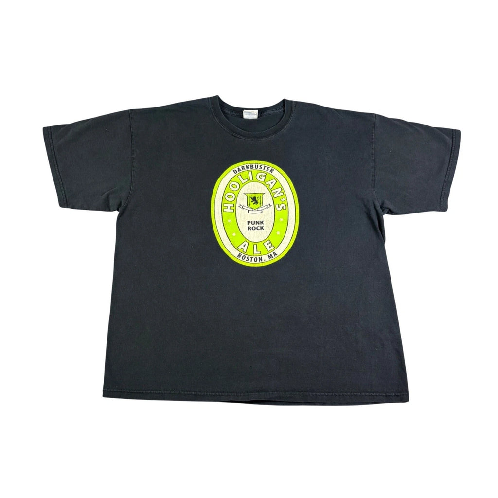 Gildan Hooligans Punk Rock Ale Boston MA Graphic T Shirt Mens XL Black Y2K