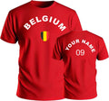 Personalise Belgium Football T-Shirt Soccer Fans Sports Costume Flag Badge Gift