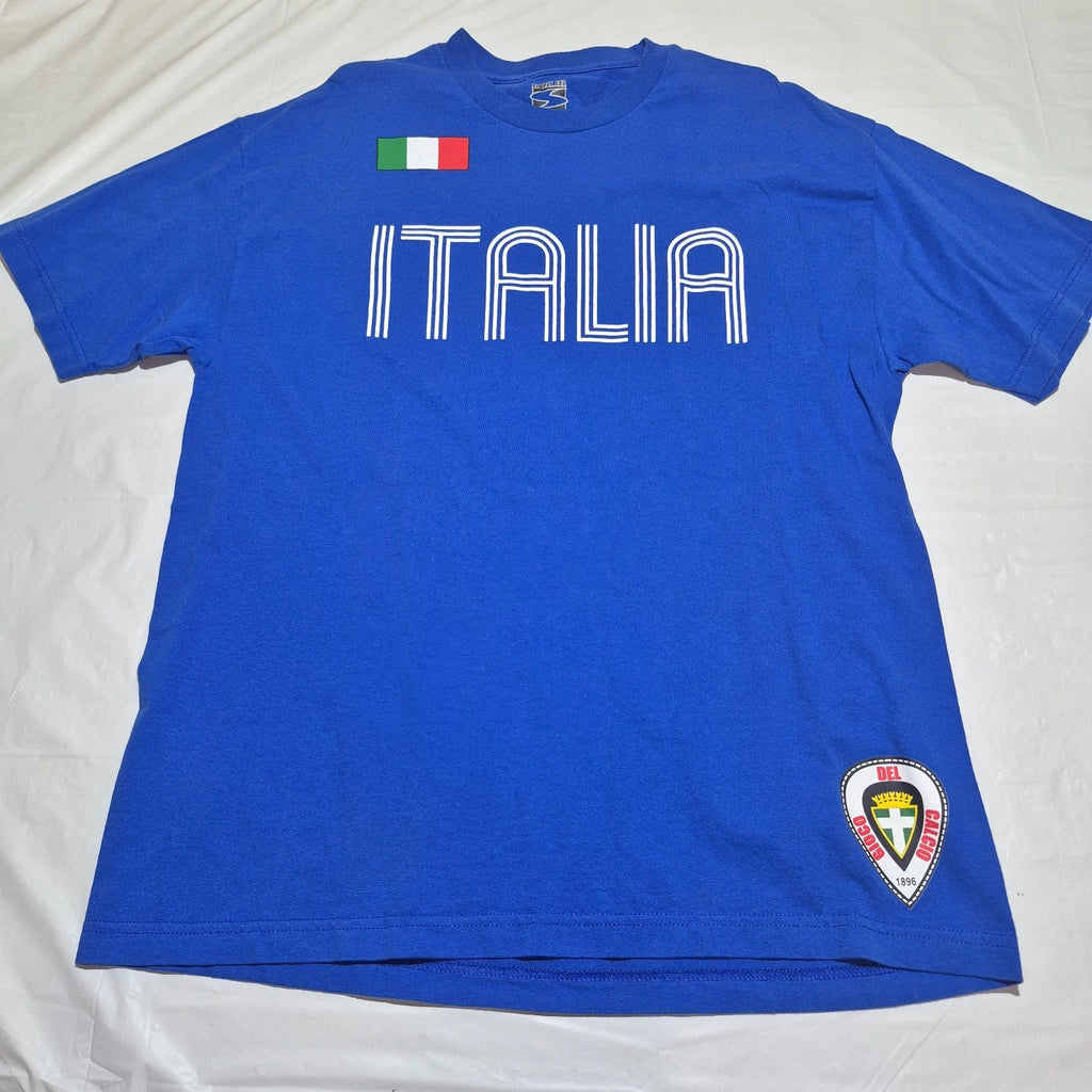 Mens Large Italia Gioco Del Calcio Football Soccer Blue T Shirt Futbol