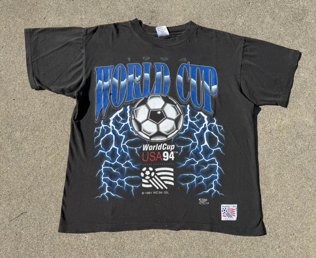 Vintage 1994 World Cup USA Soccer Lightning Thunder T-Shirt Large RARE FLAWS
