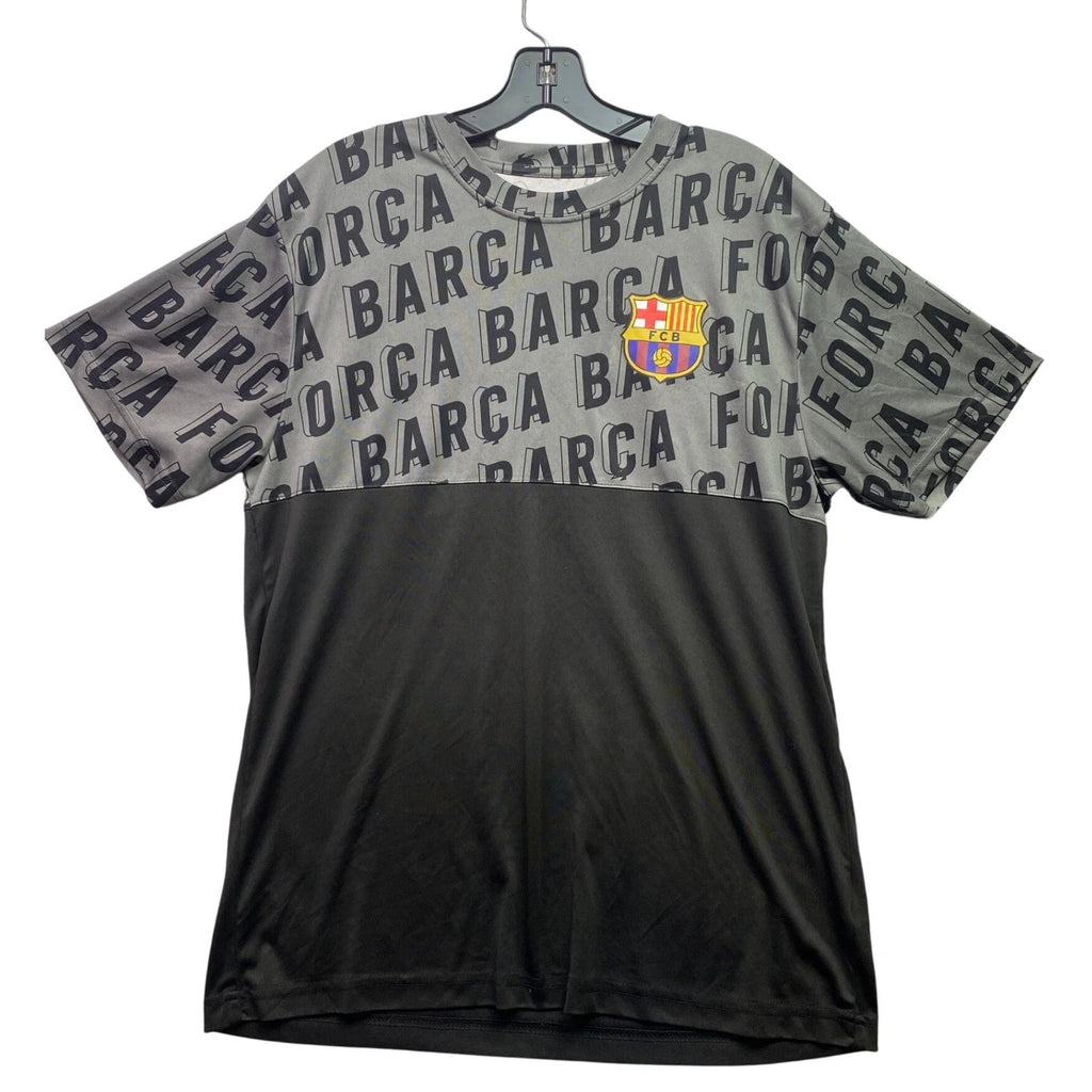 FC Barcelona Soccer Jersey Mens Large Spell Out AOP Athletic Athleisure