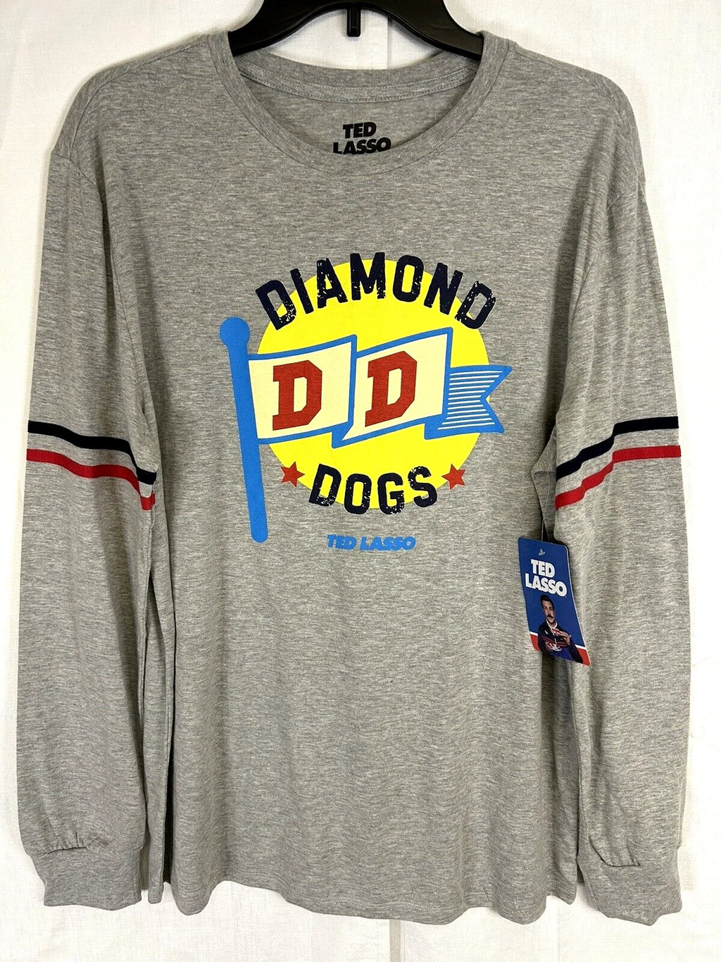 Ted Lasso Mens Gray T-Shirt Long Sleeve Diamond Dogs DD Soccer TV Show Medium
