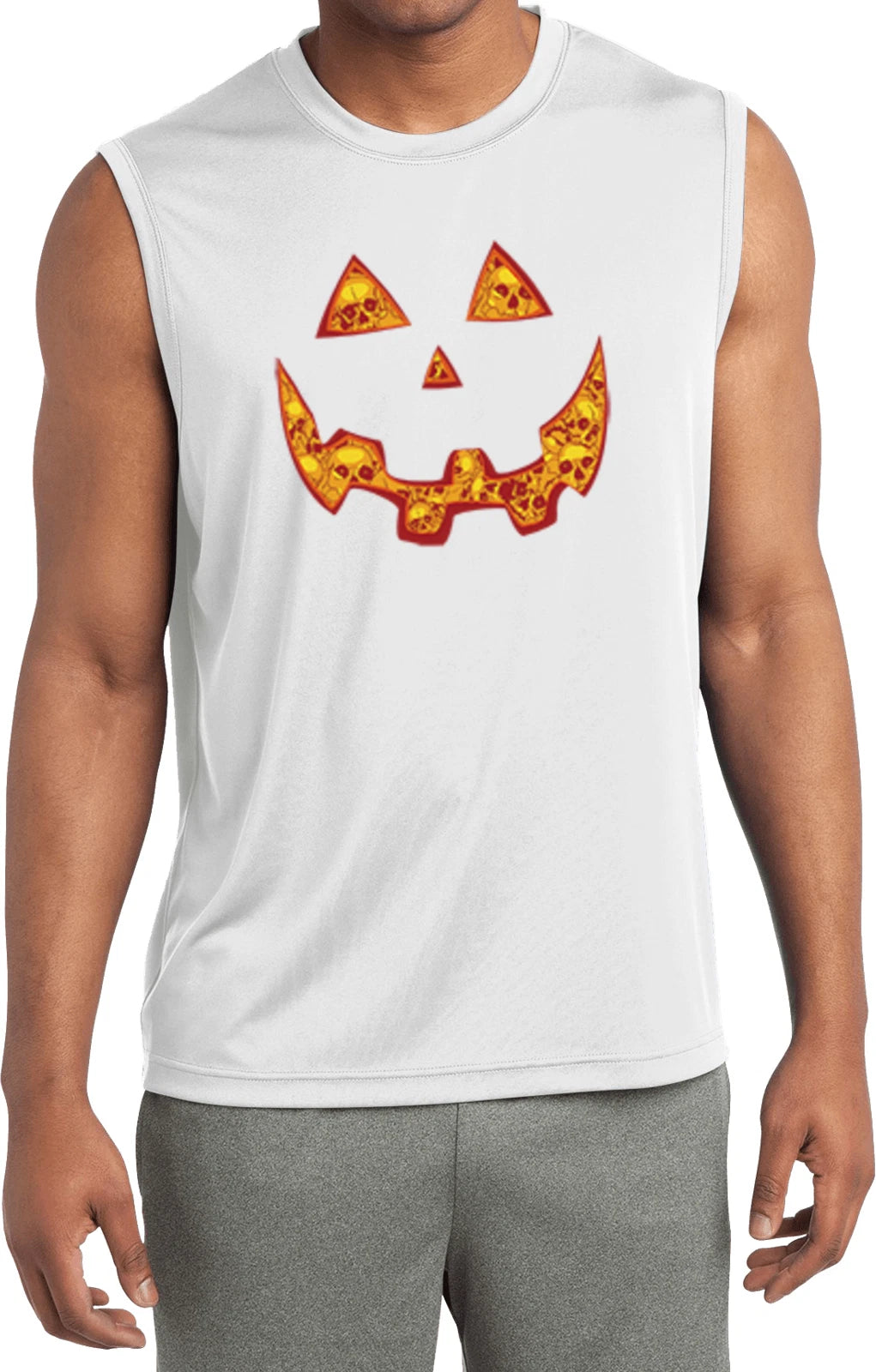 Mens Halloween Jacko O Lantern Skull Sleeveless T-Shirt