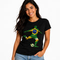 Brazil Soccer Player T-Shirt Brazilian Flag Football Silhouette Graphic Tee