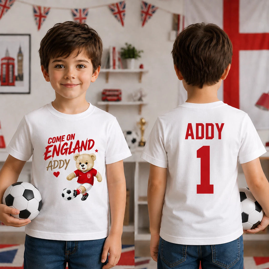 Personalised Come On England Football Supporter Teddy Name Shirt Gift