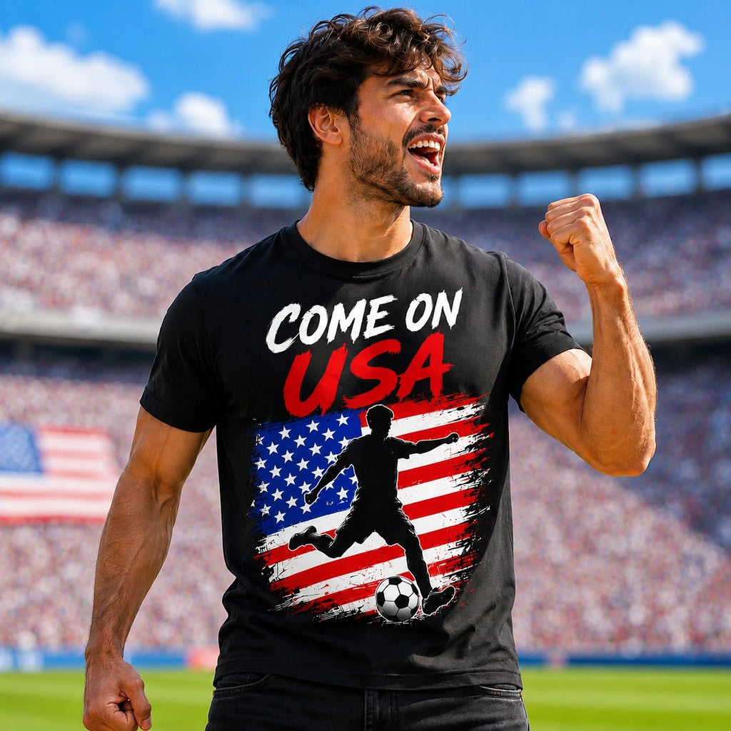 Come On USA Soccer Fan T Shirt, American Flag Football Supporter Match Day Shirt