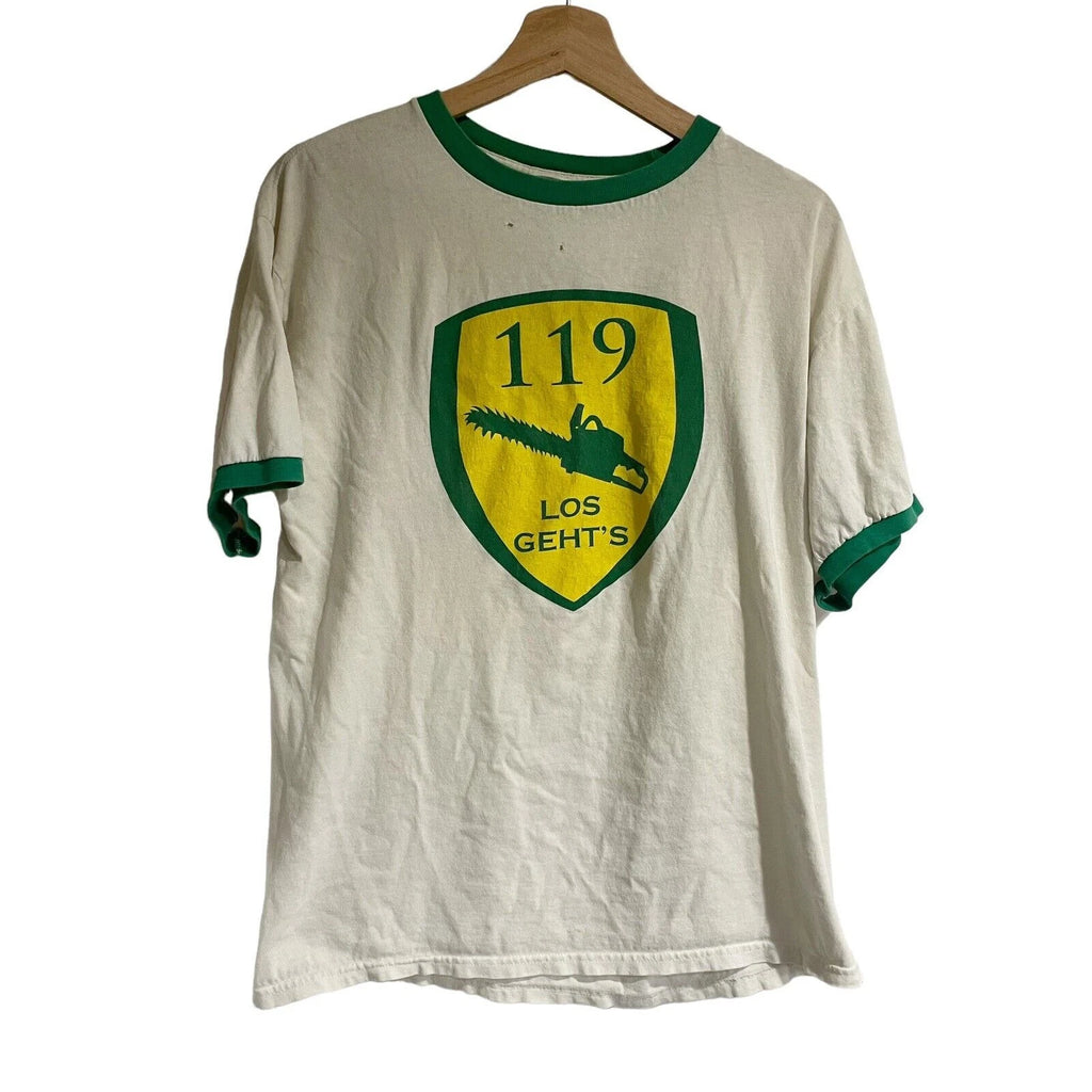 119 los geht’s t shirt Men White Green Trim Soccer Large