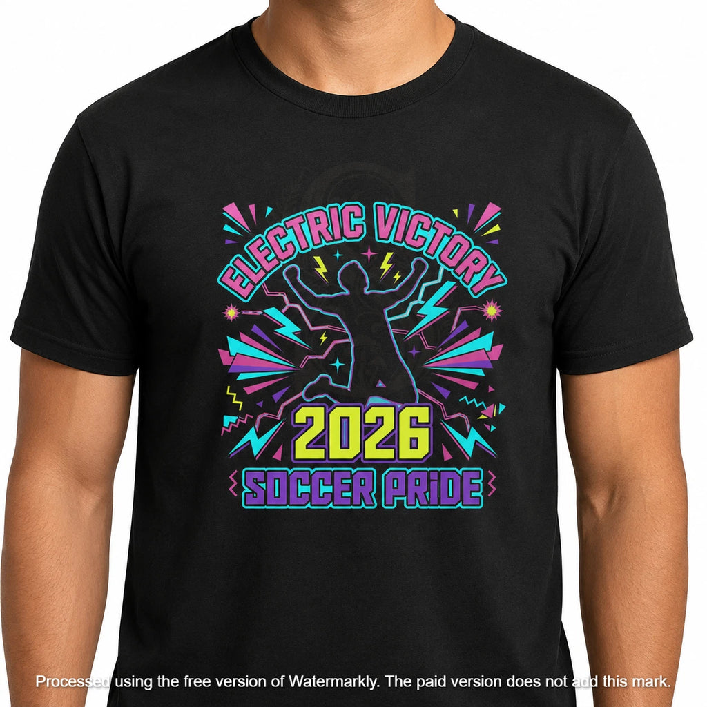 Electric Victory 2026 Soccer Pride Graphic T Shirt Neon Sports Fan Tee