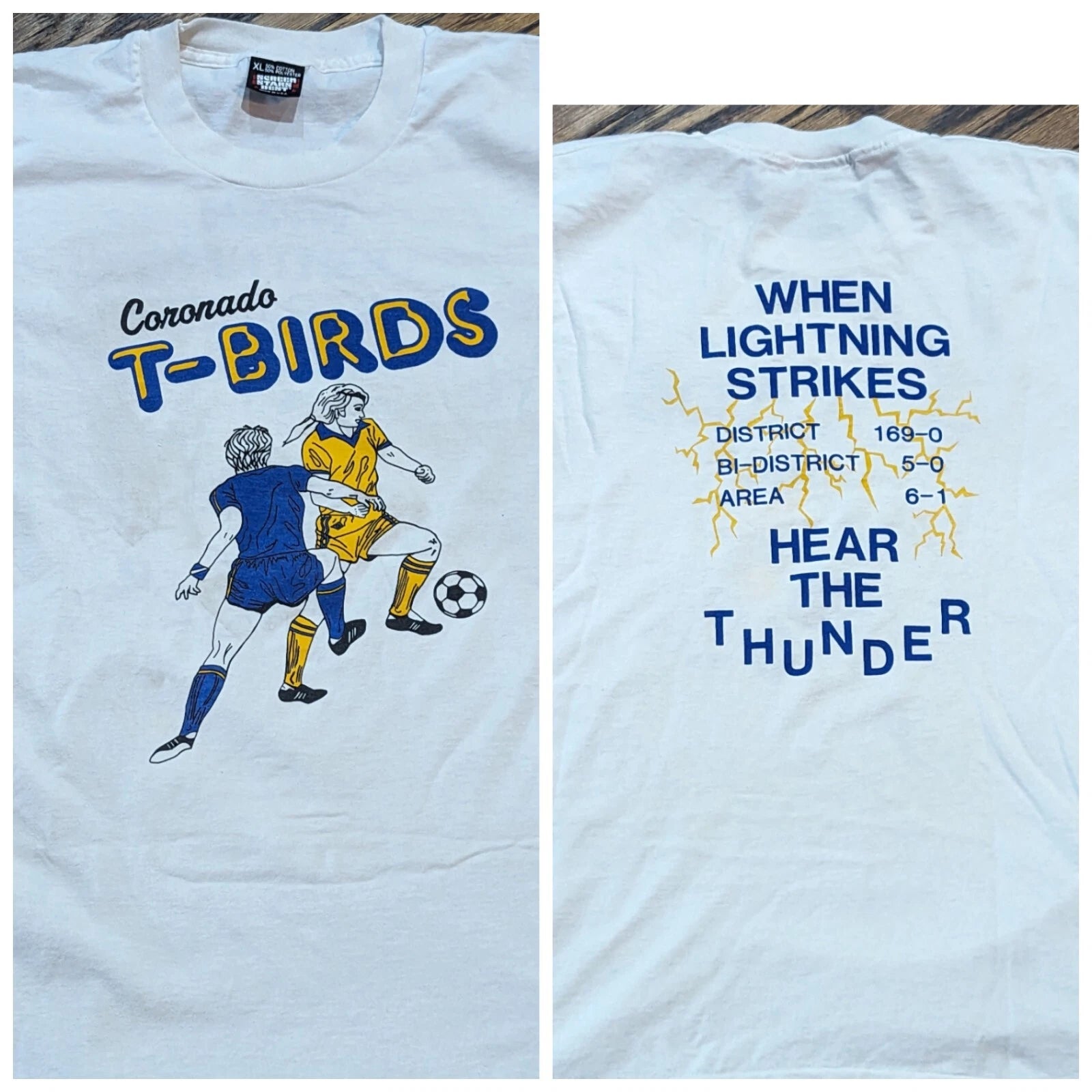 Vintage Coronado Thunderbirds Soccer SHIRT (XL) El Paso Texas Screen Stars Best