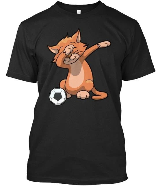 Dabbing Futball Soccer Cat T-Shirt Made in the USA Size S to 5XL