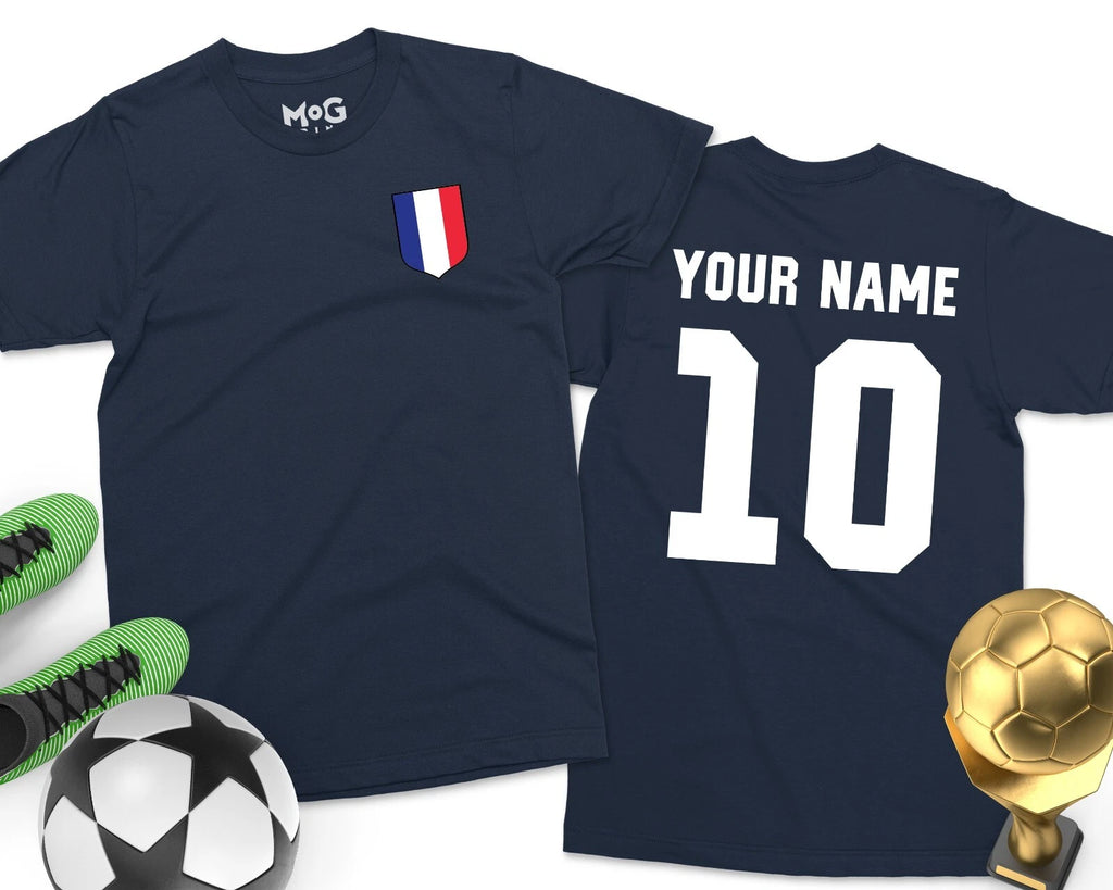 FRANCE Personalised Football T-shirt French Footballer Shirt Kit Custom Name Tee