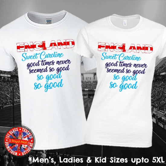 England Sweet Caroline Football Fans Euros T-shirt Mens Ladies Kids